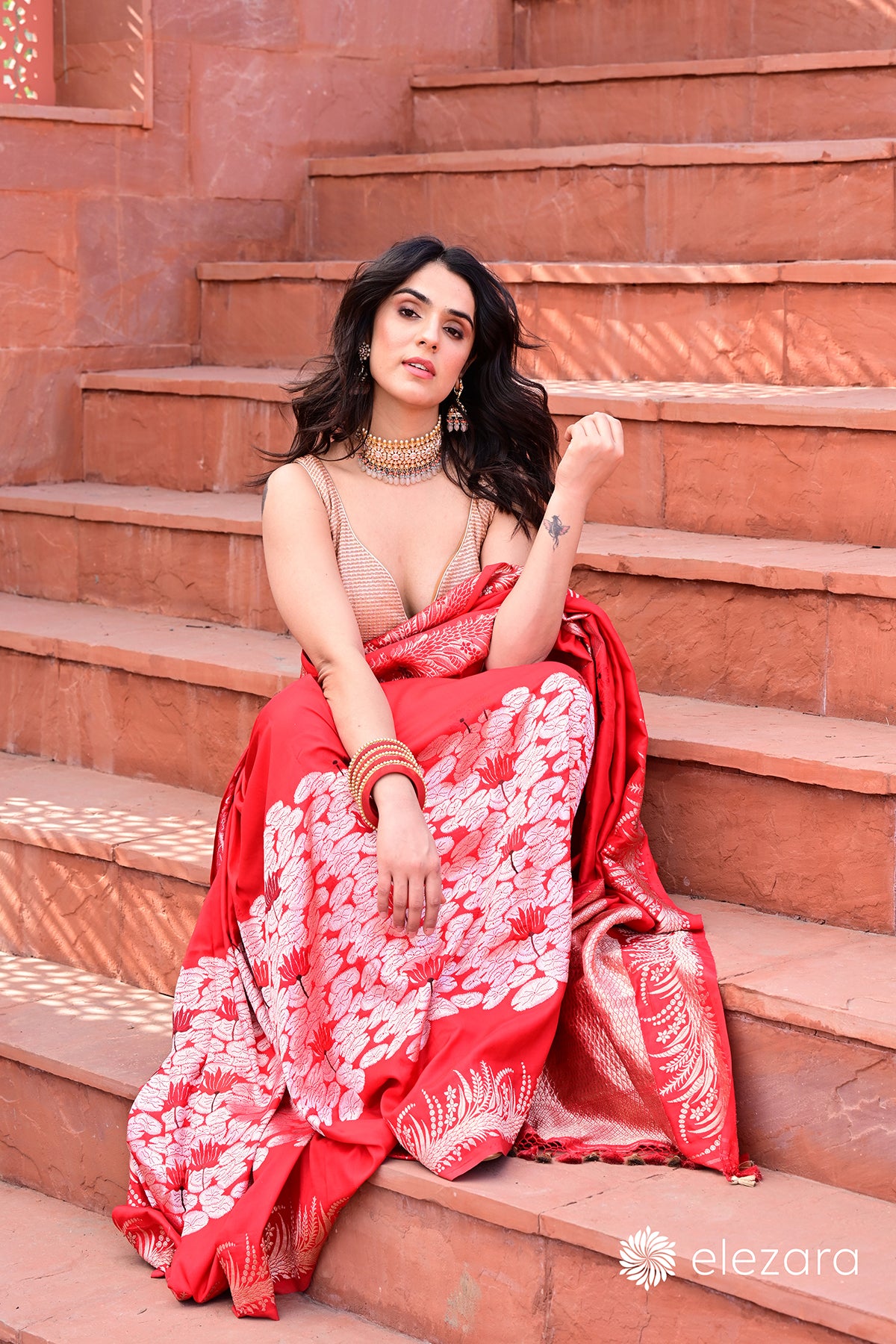 Red Sona Rupa Zari Kadhwa Meenakari Pure Katan Silk Banarasi