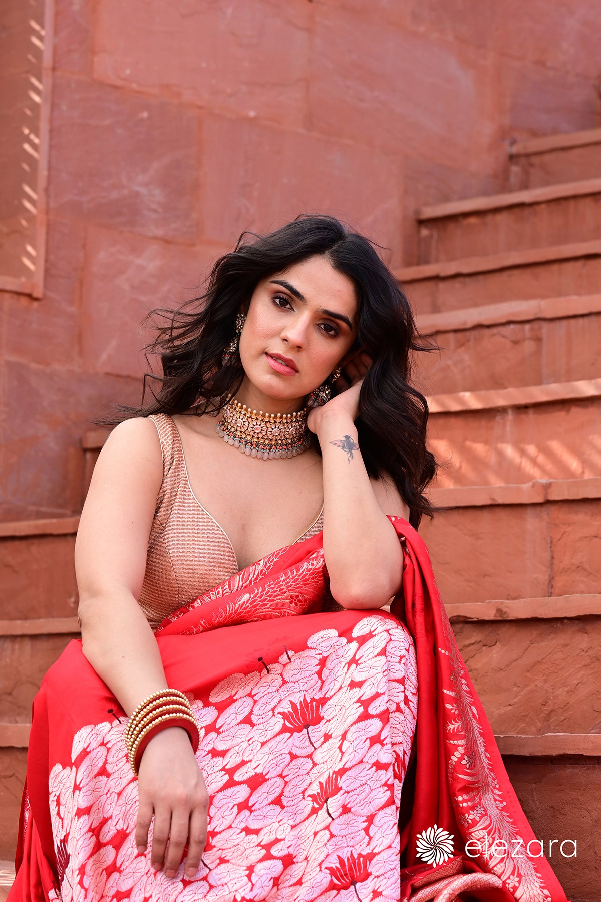 Red Sona Rupa Zari Kadhwa Meenakari Pure Katan Silk Banarasi