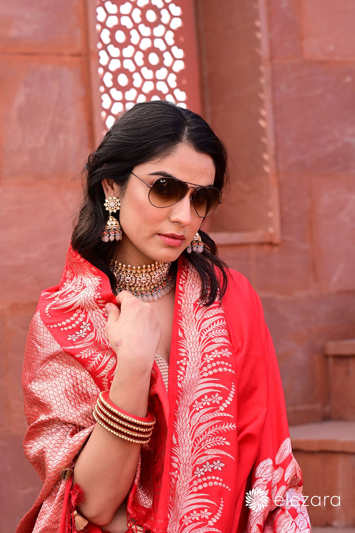 Red Sona Rupa Zari Kadhwa Meenakari Pure Katan Silk Banarasi