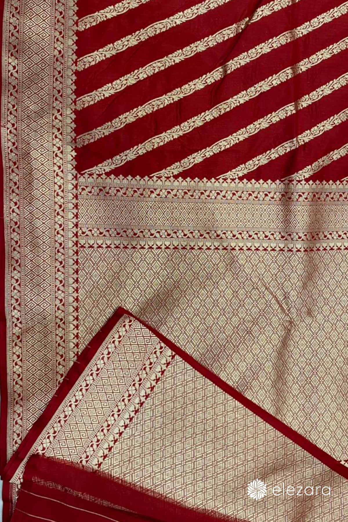 Red Leheriya Sona Zari Pure Katan Silk Banarasi
