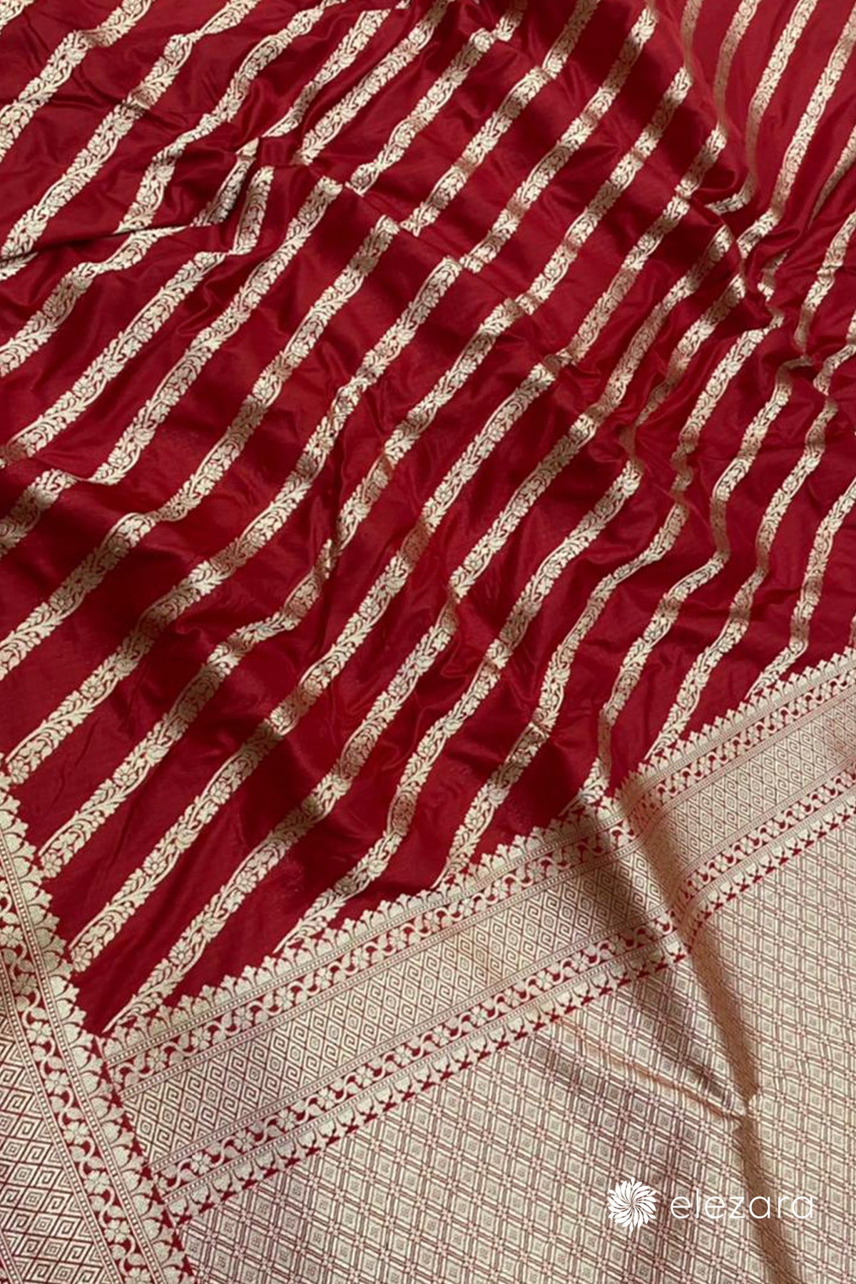 Red Leheriya Sona Zari Pure Katan Silk Banarasi