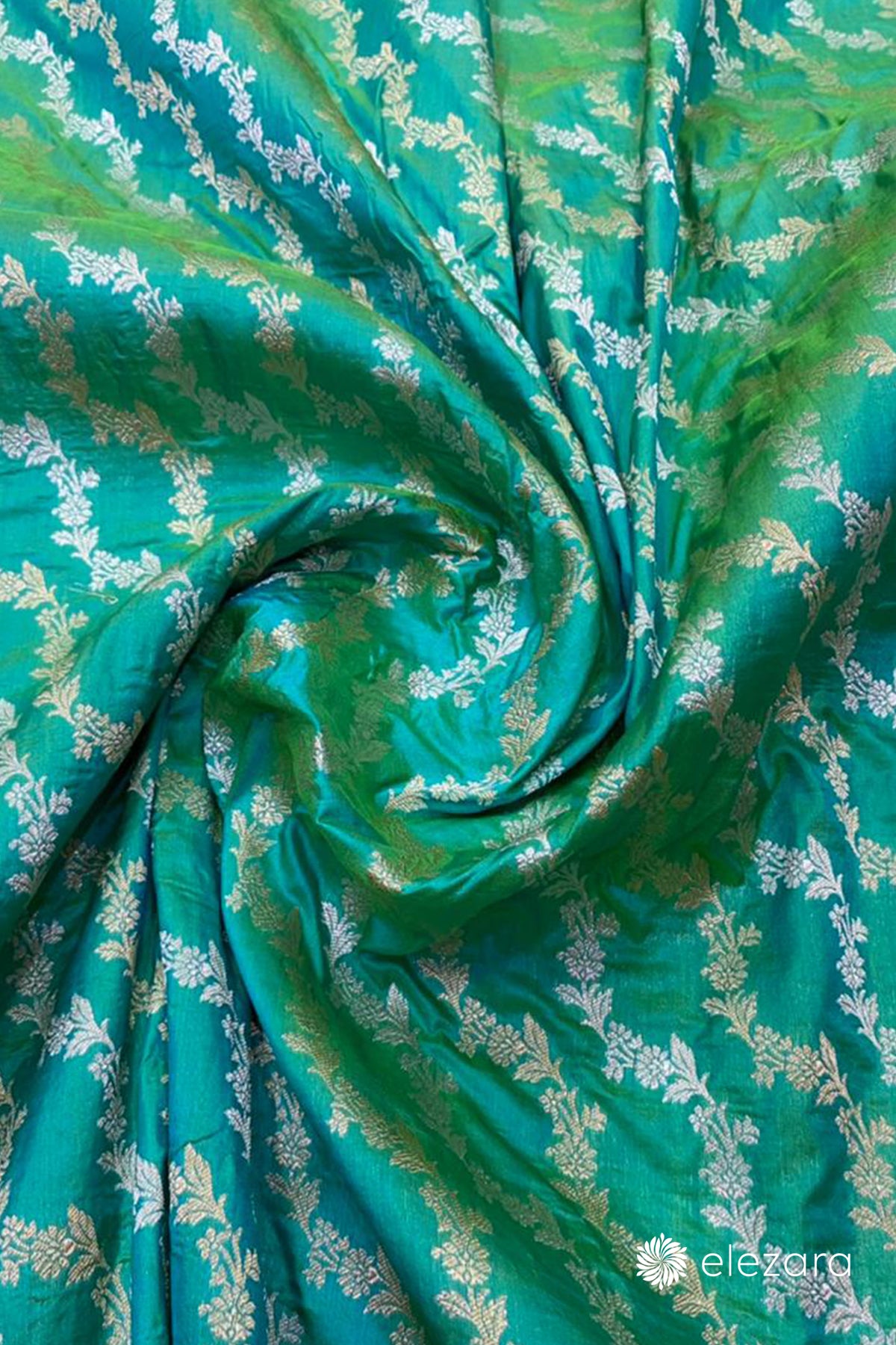 Sea Green Dual Tone Leheriya Sona Rupa Zari Pure Katan Silk Banarasi