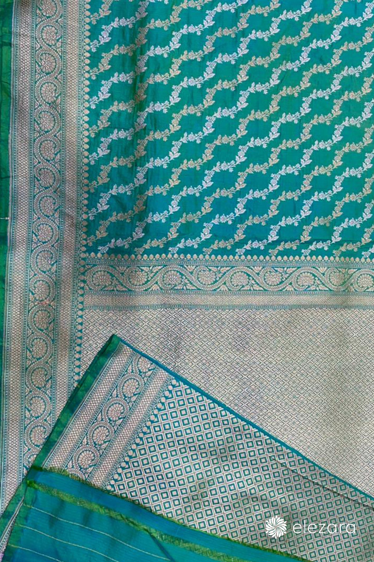 Sea Green Dual Tone Leheriya Sona Rupa Zari Pure Katan Silk Banarasi