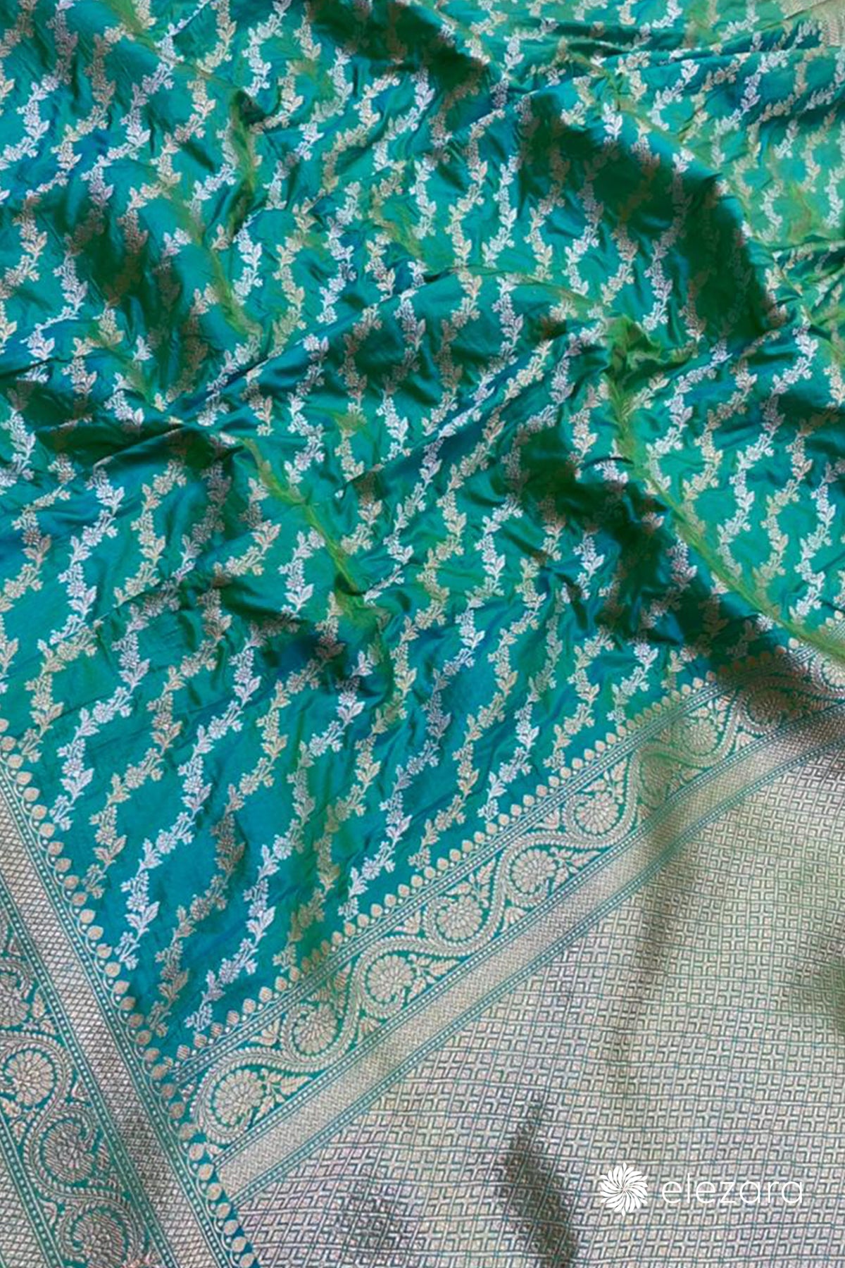 Sea Green Dual Tone Leheriya Sona Rupa Zari Pure Katan Silk Banarasi