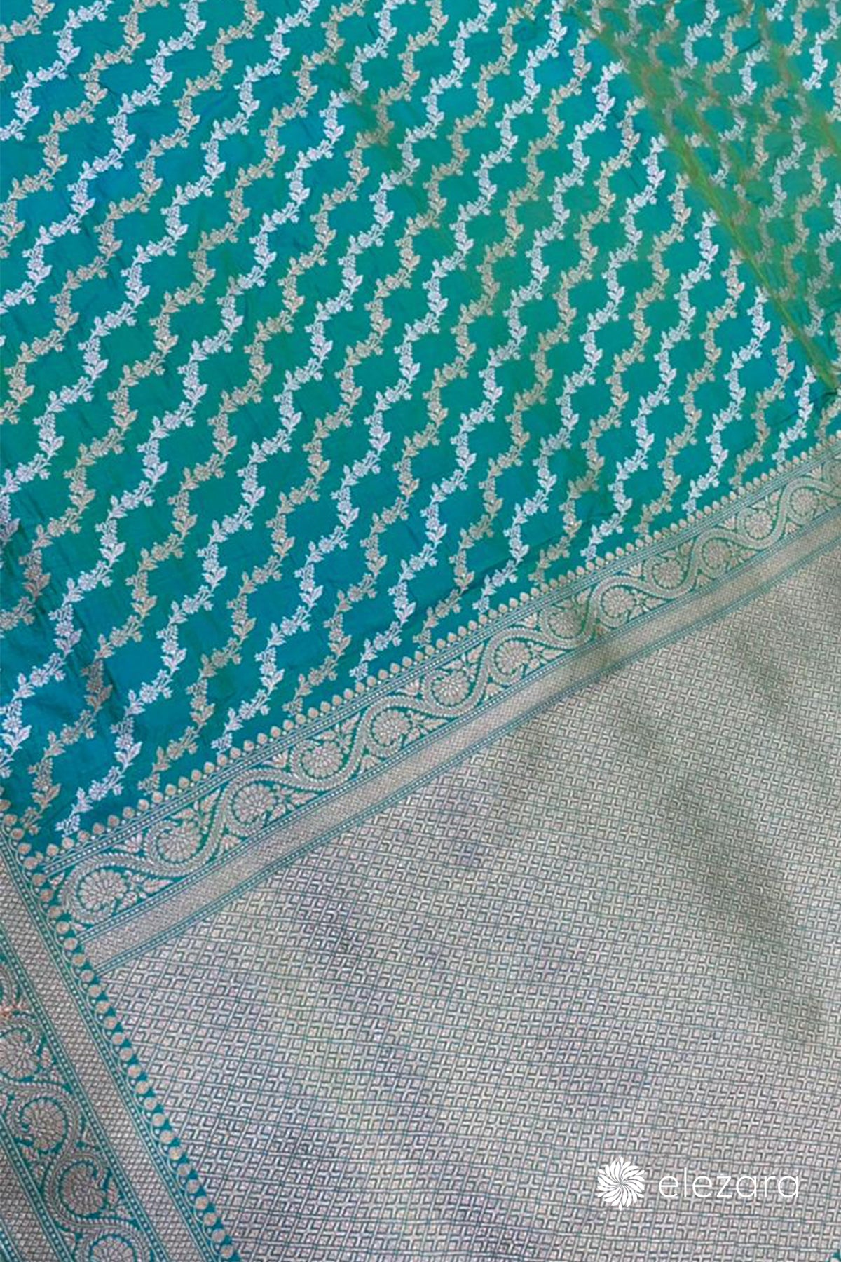 Sea Green Dual Tone Leheriya Sona Rupa Zari Pure Katan Silk Banarasi
