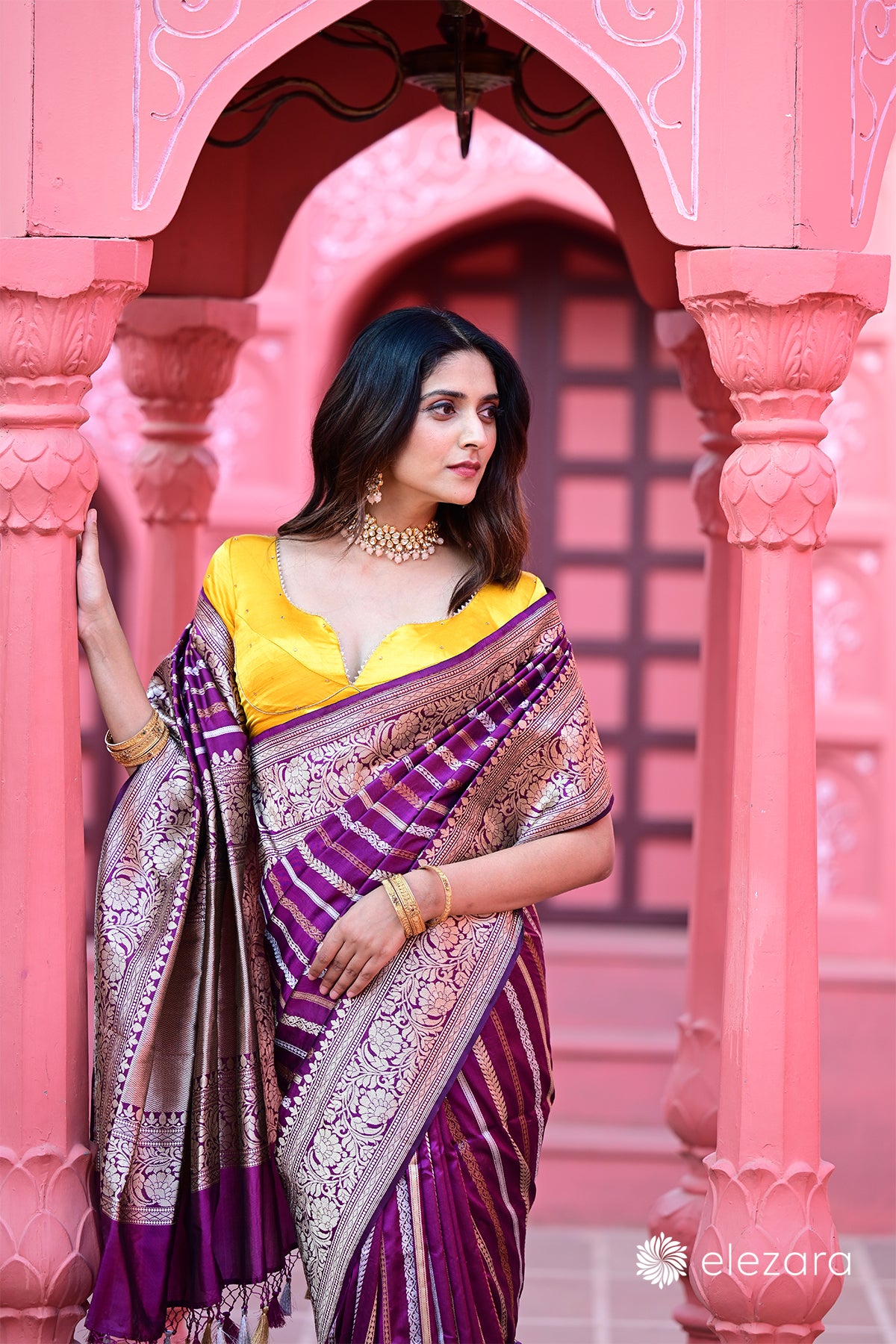 Wine Leheriya Kadhwa Sona Rupa Copper Zari Pure Katan Silk Banarasi