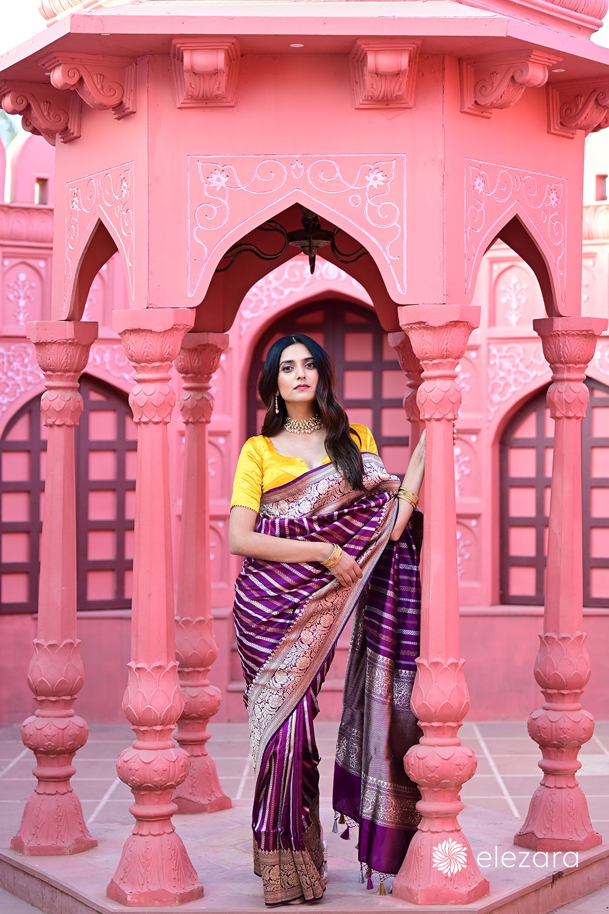 Wine Leheriya Kadhwa Sona Rupa Copper Zari Pure Katan Silk Banarasi