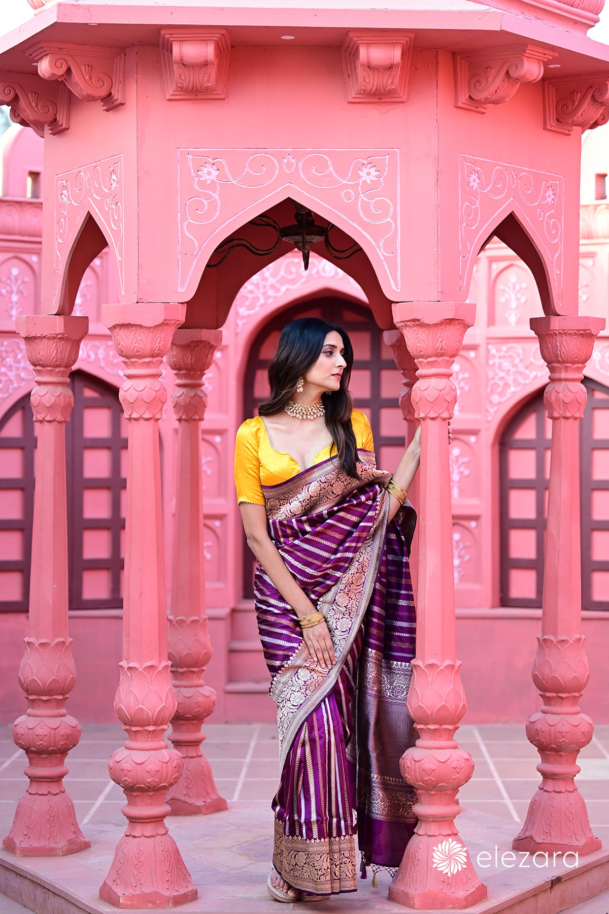 Wine Leheriya Kadhwa Sona Rupa Copper Zari Pure Katan Silk Banarasi