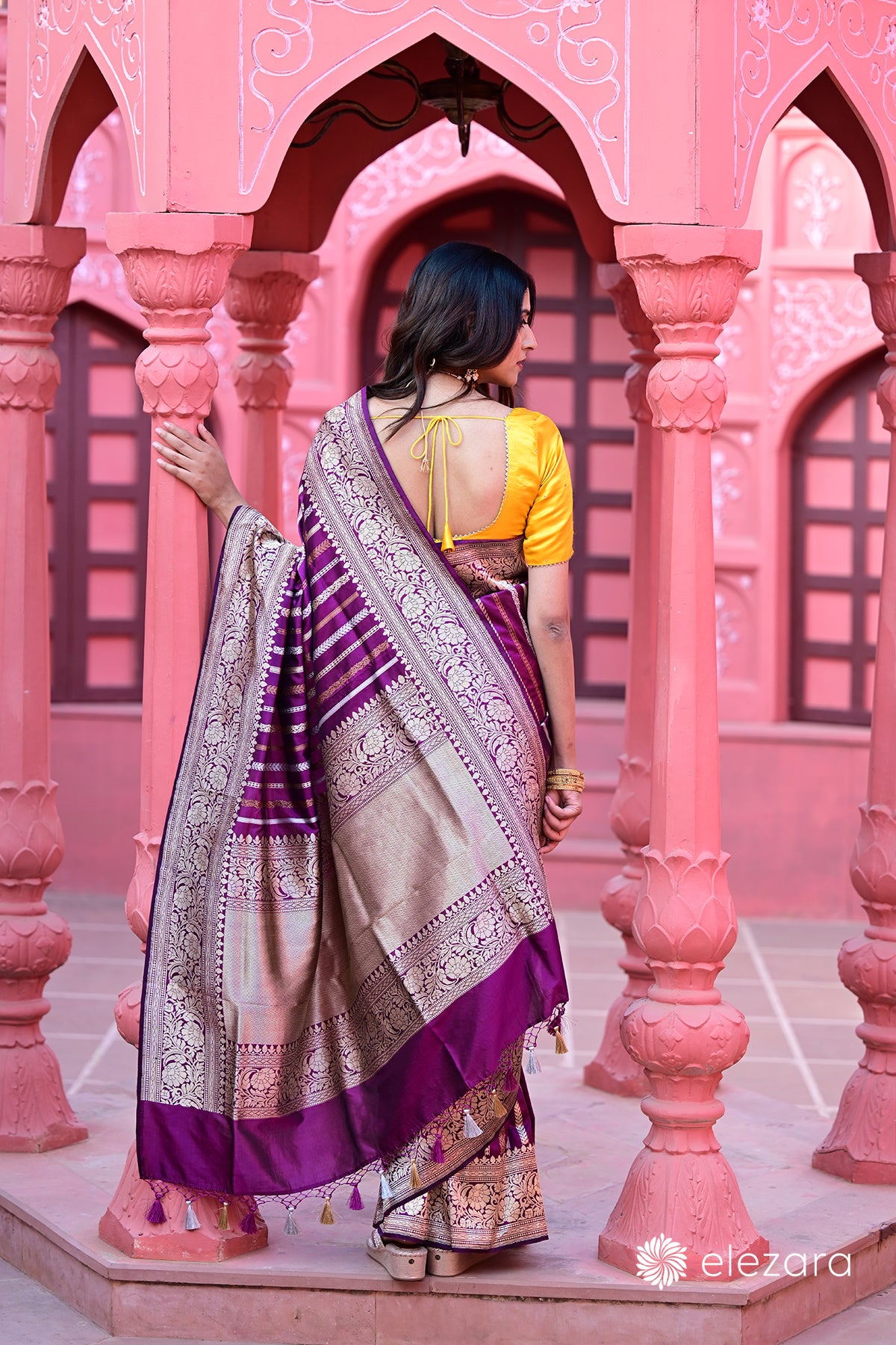 Wine Leheriya Kadhwa Sona Rupa Copper Zari Pure Katan Silk Banarasi