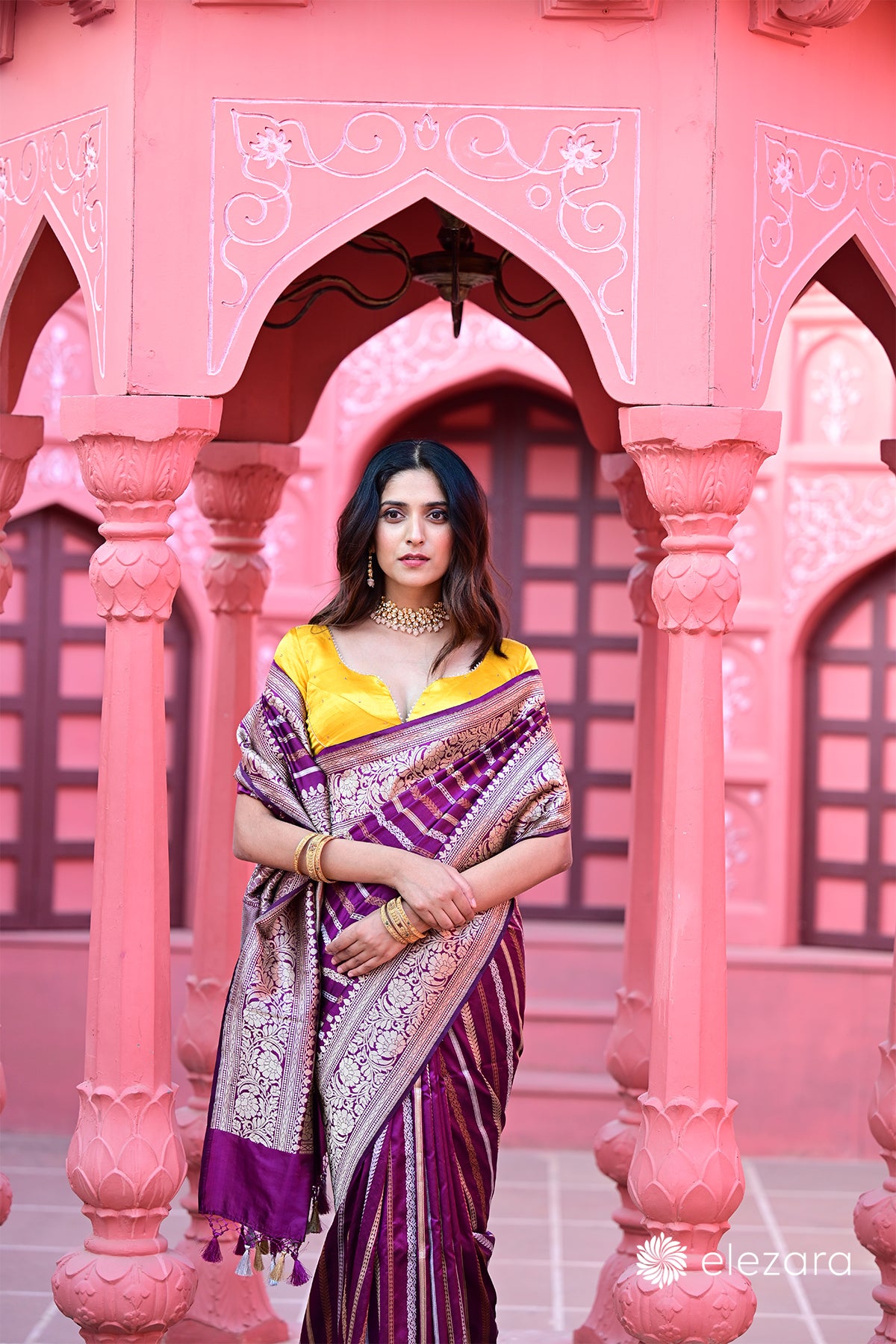 Wine Leheriya Kadhwa Sona Rupa Copper Zari Pure Katan Silk Banarasi