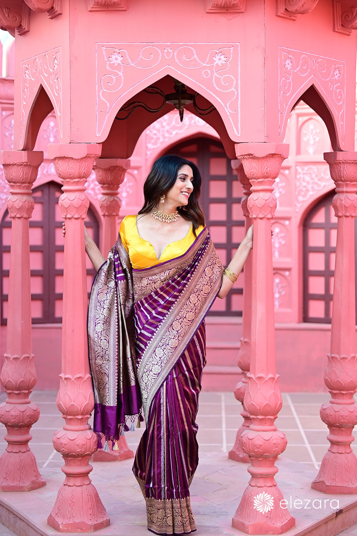 Wine Leheriya Kadhwa Sona Rupa Copper Zari Pure Katan Silk Banarasi