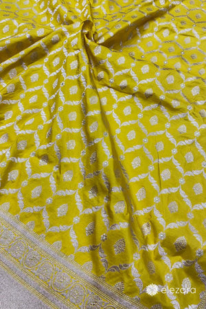Yellow Sona Rupa Zari Barfi Jaal Pure Katan Silk Banarasi