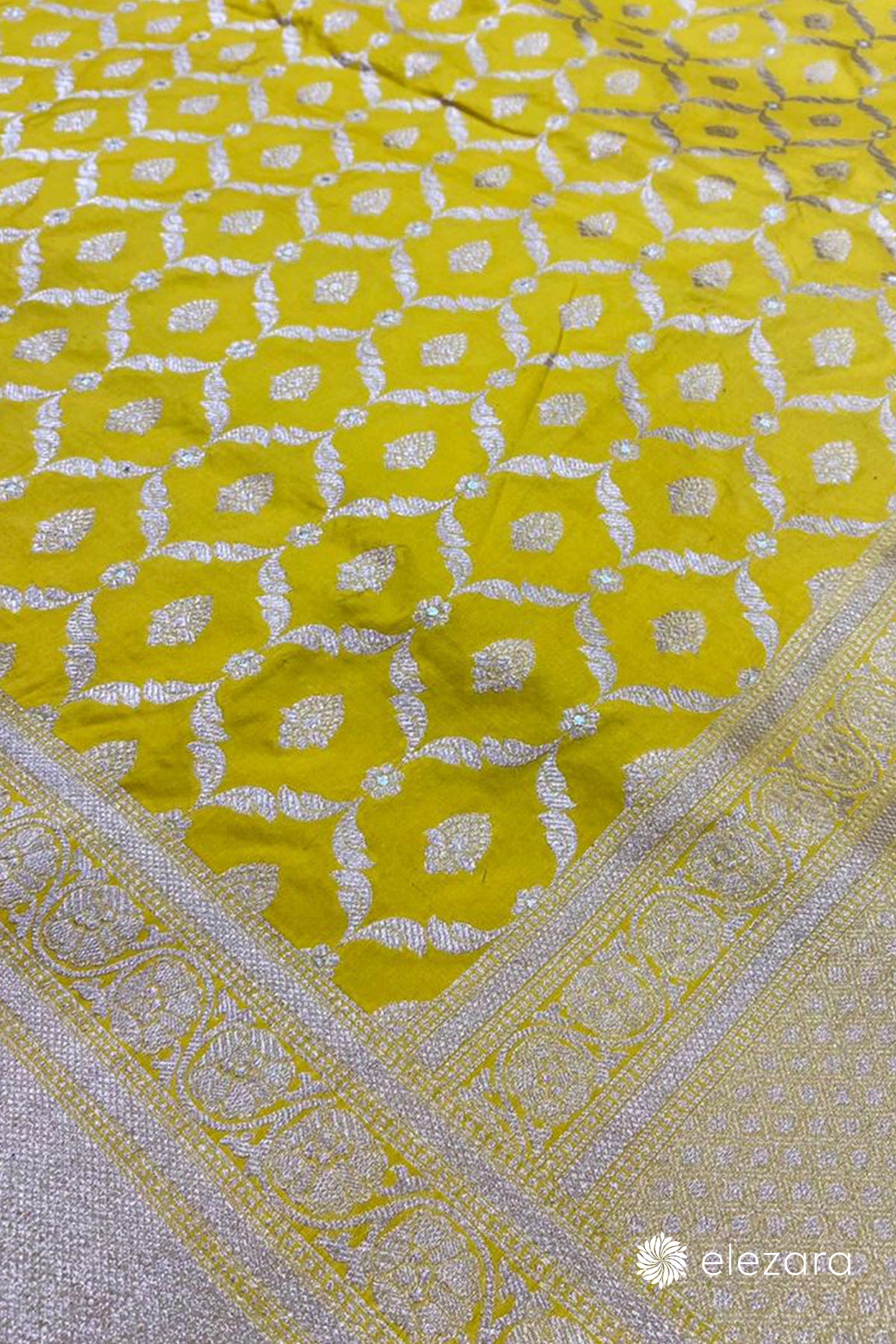 Yellow Sona Rupa Zari Barfi Jaal Pure Katan Silk Banarasi