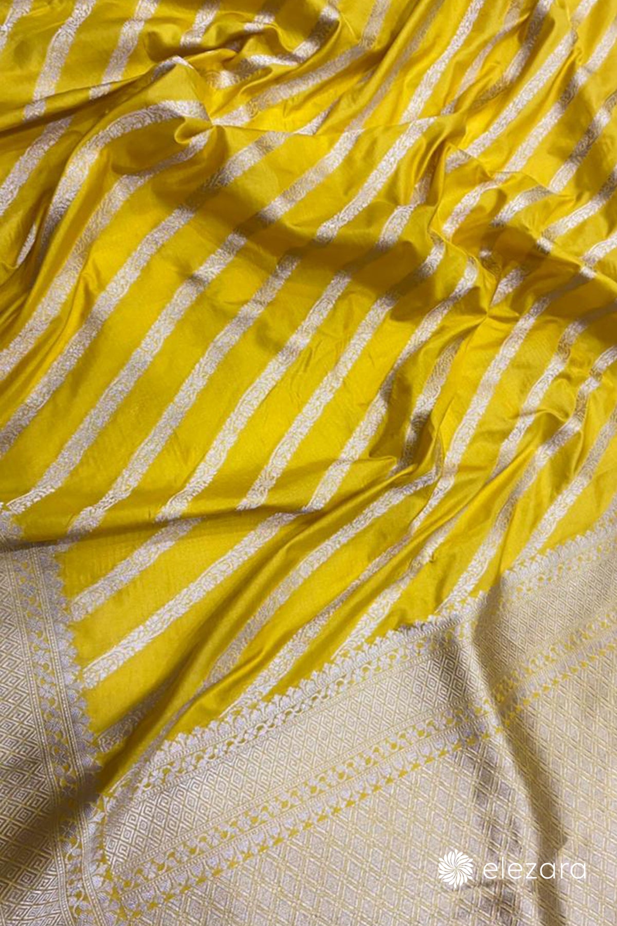 Yellow Leheriya Sona Zari Pure Katan Silk Banarasi