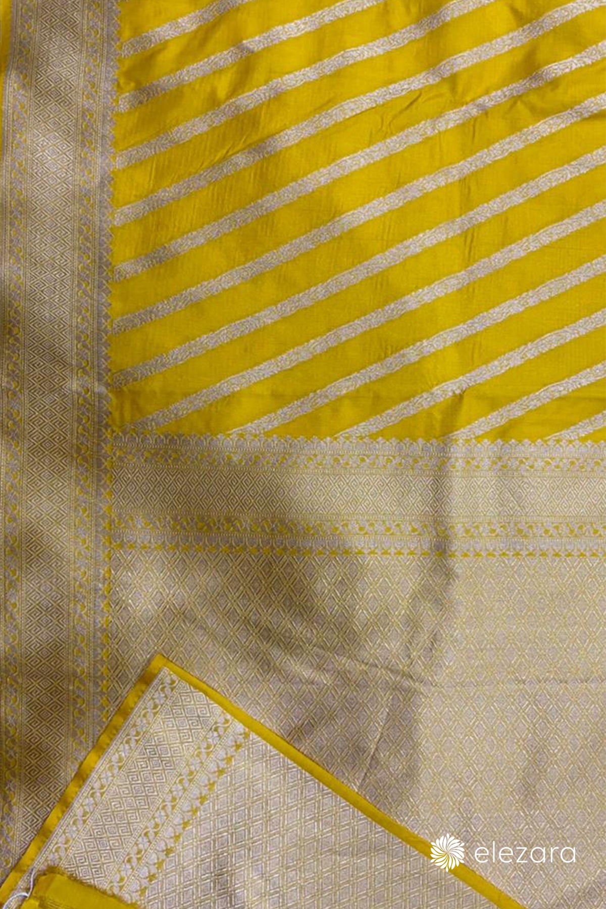 Yellow Leheriya Sona Zari Pure Katan Silk Banarasi