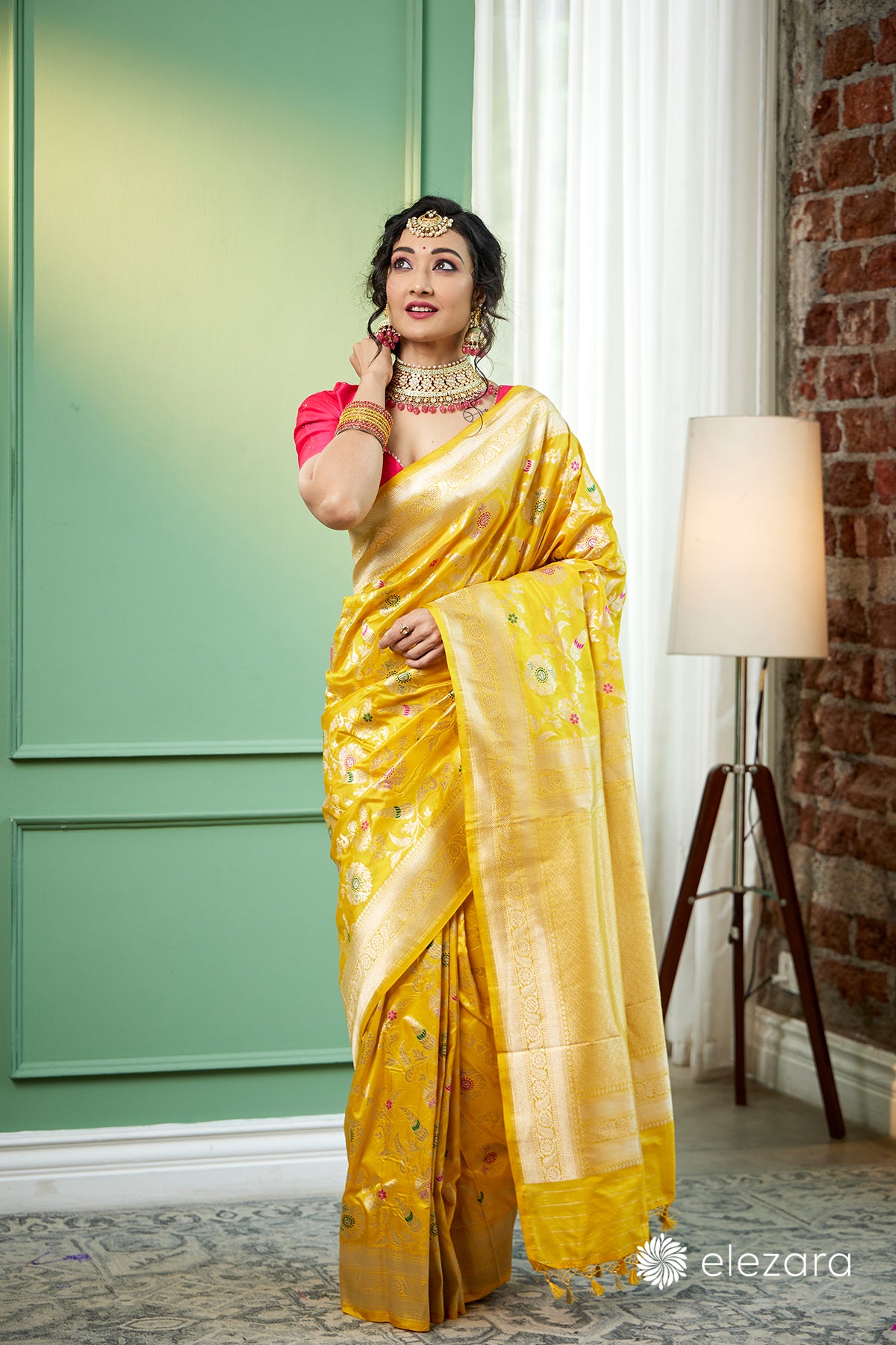 Yellow Sona Rupa zari with Meenakari Pure Katan Silk Banarasi