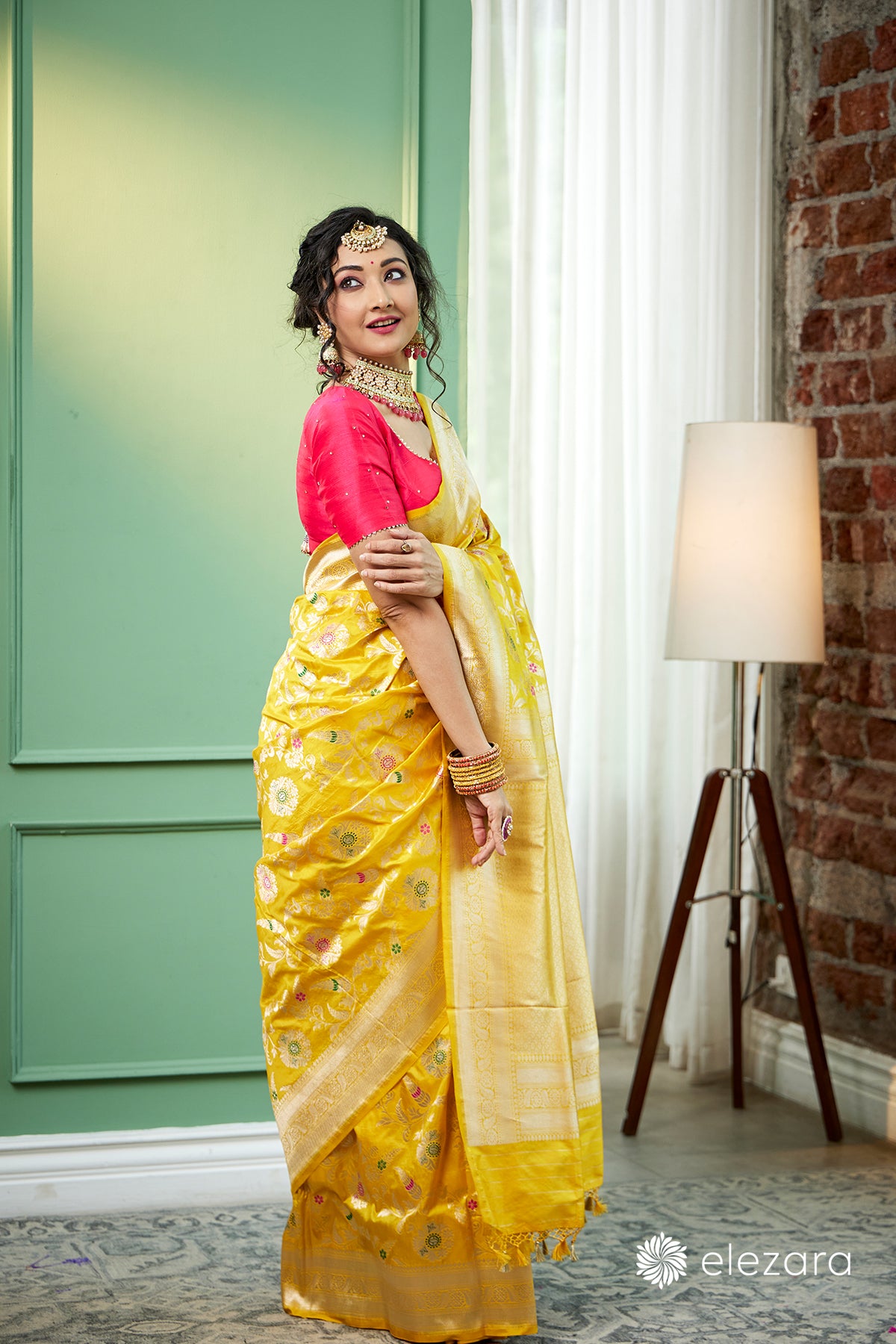 Yellow Sona Rupa zari with Meenakari Pure Katan Silk Banarasi